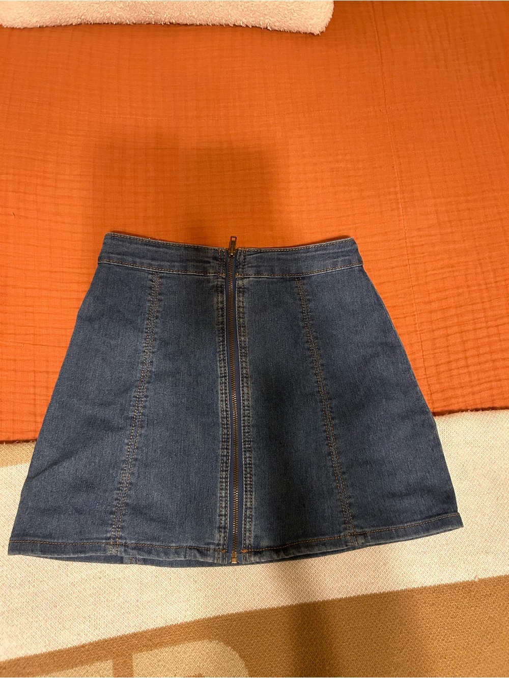 Forever 21 Dark Blue Denim Skater Skirt with Front Zip
